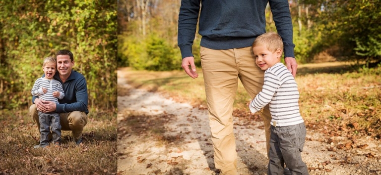 A picture of a little boy hugging his daddy's leg