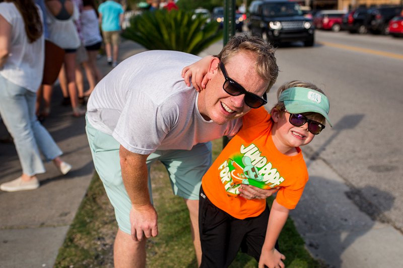 Poe's Sullivan's Island Dad and son posing for picture on Sullivan's Island