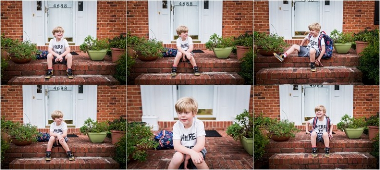 First day of school annual photos on the front step of the house
