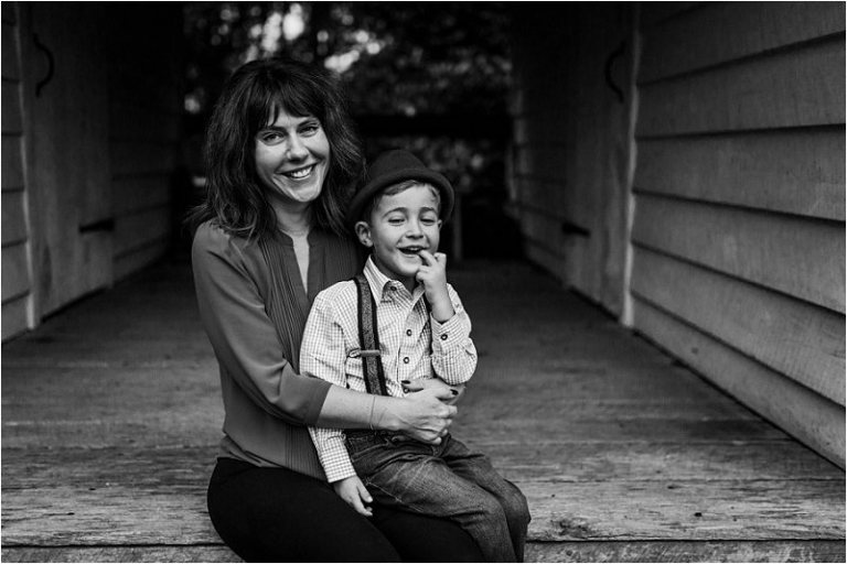 mom and son pose for picture