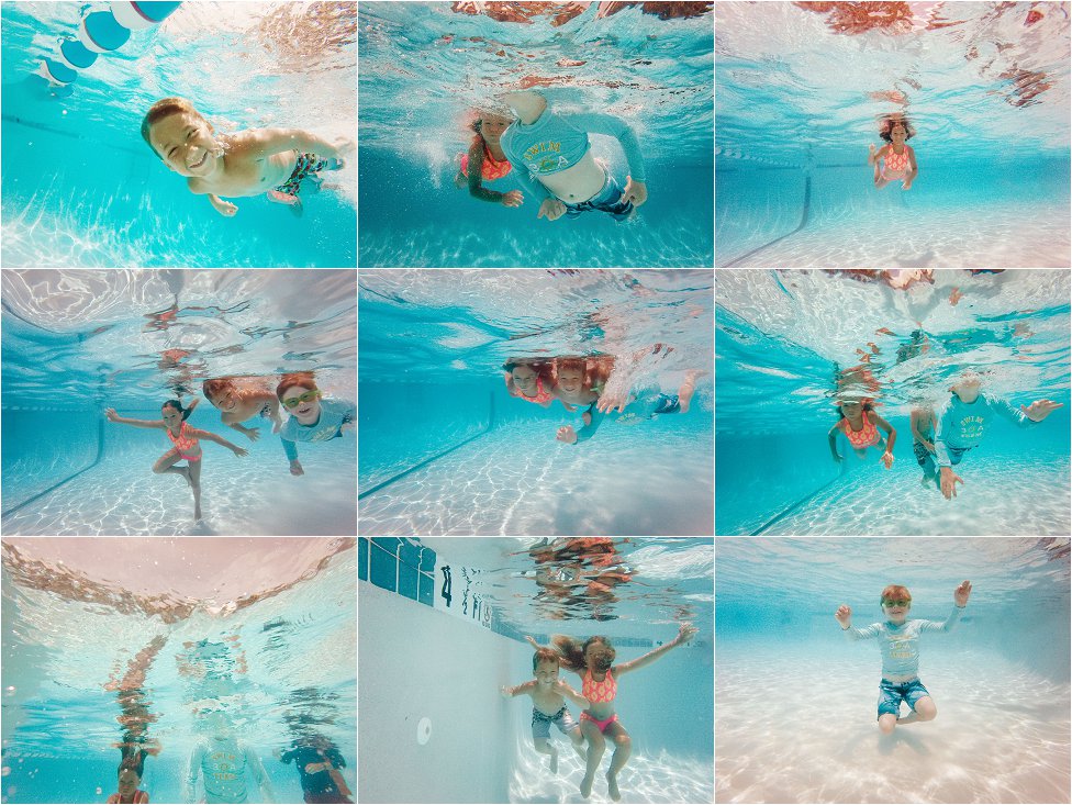 collage of underwater shots of children swimming