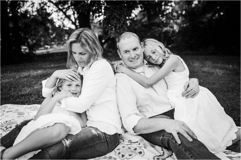 Black and white photo of family moment together