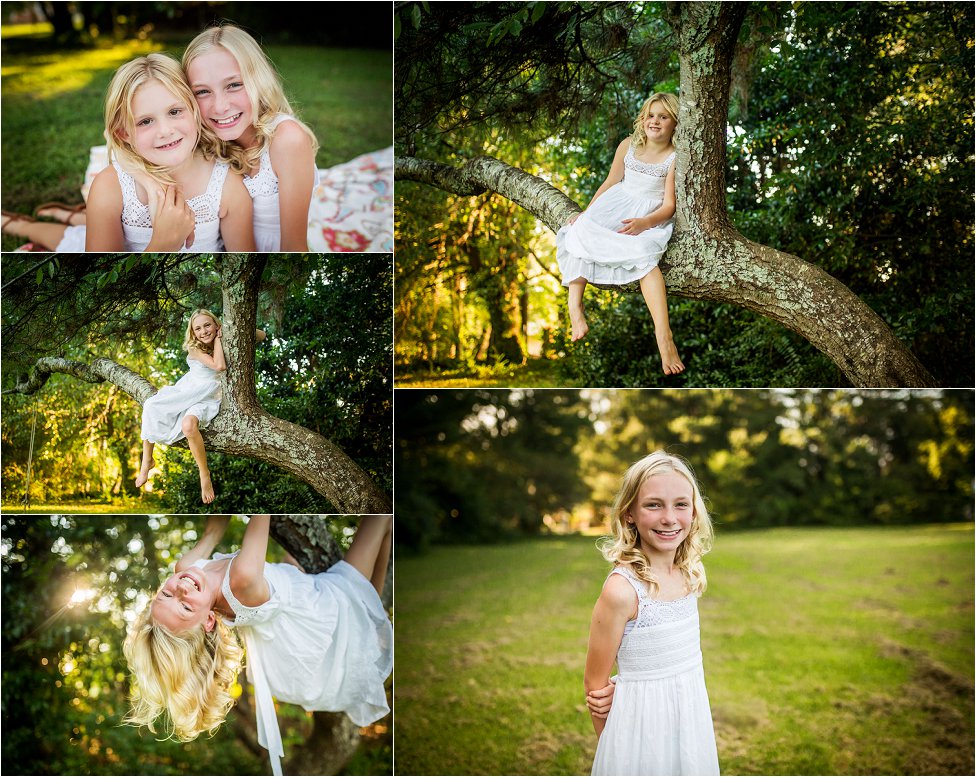 Outdoor Family Photography in Marietta sisters in white