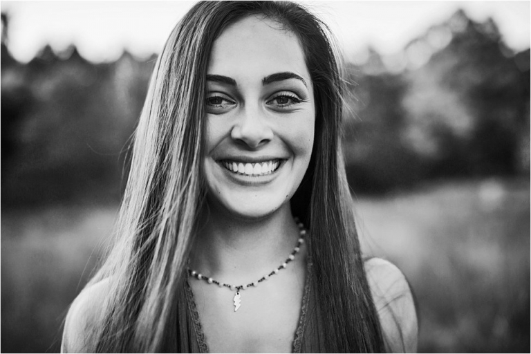 black and white portrait of high school senior girl