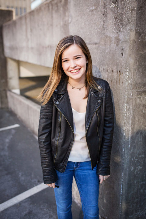 parking garage senior photography session in buckhead