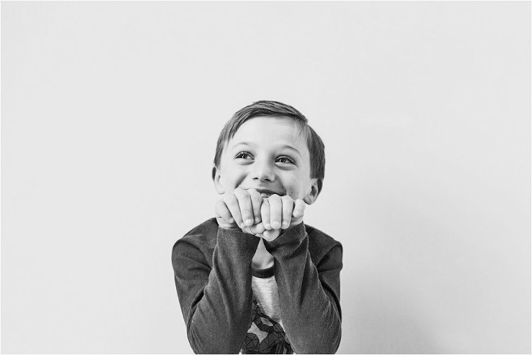 Little boy in black and white portrait